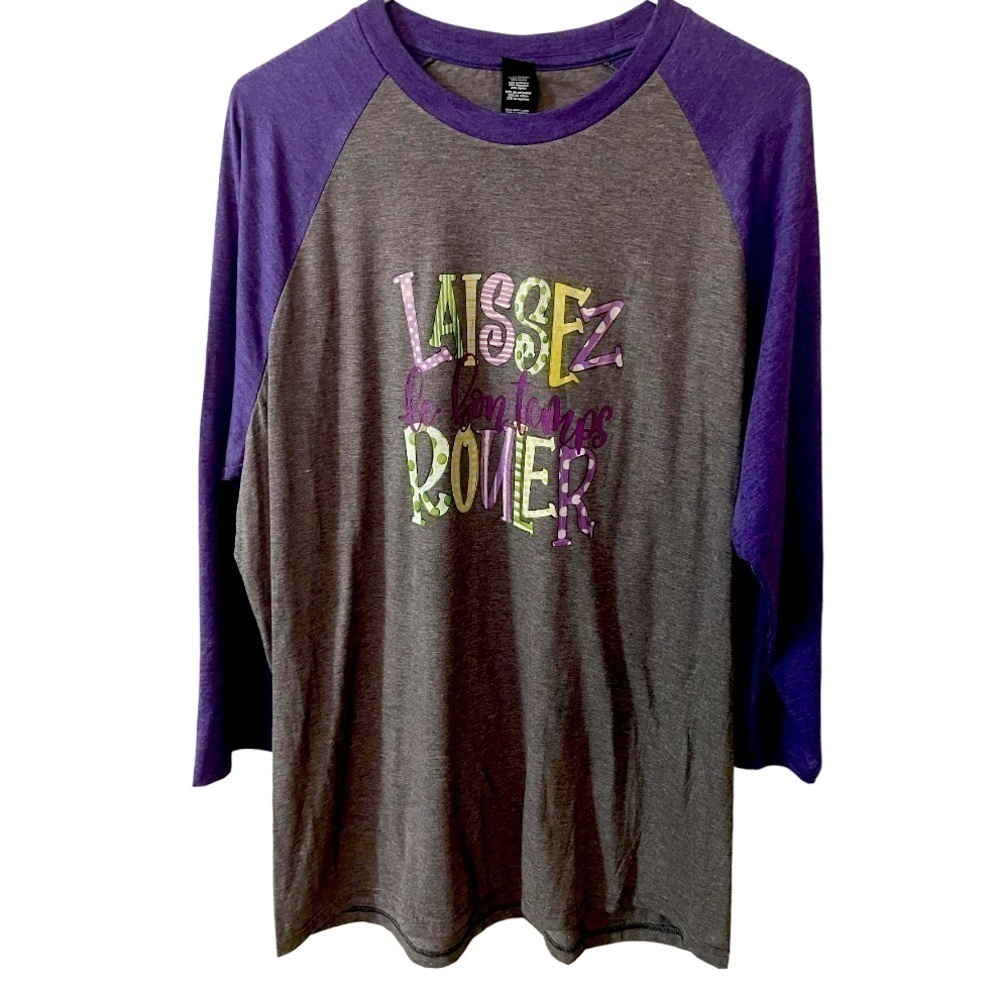 NWOT MARDI GRAS “LET THE GOOD TIMES ROLL” BASEBALL STYLE TEE SIZE X-ARGE